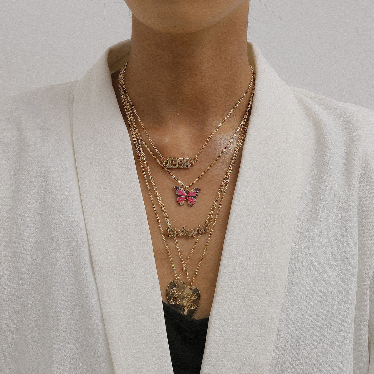Punk Minimalist Heart Butterfly Letter Alloy Plated Necklace Curb Chain Women
