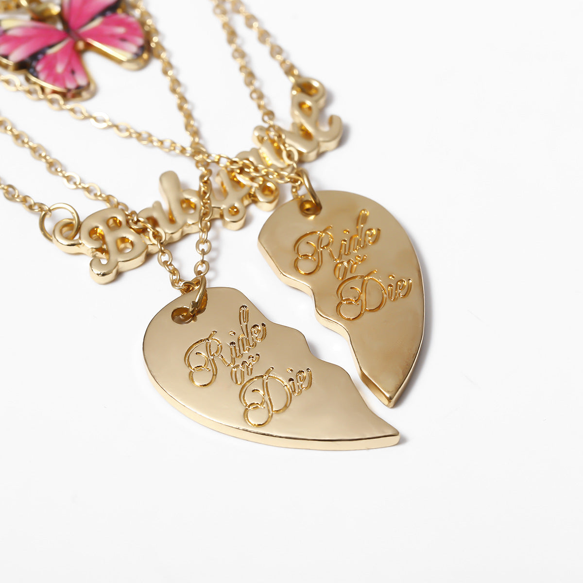 Punk Minimalist Heart Butterfly Letter Alloy Plated Necklace Curb Chain Women