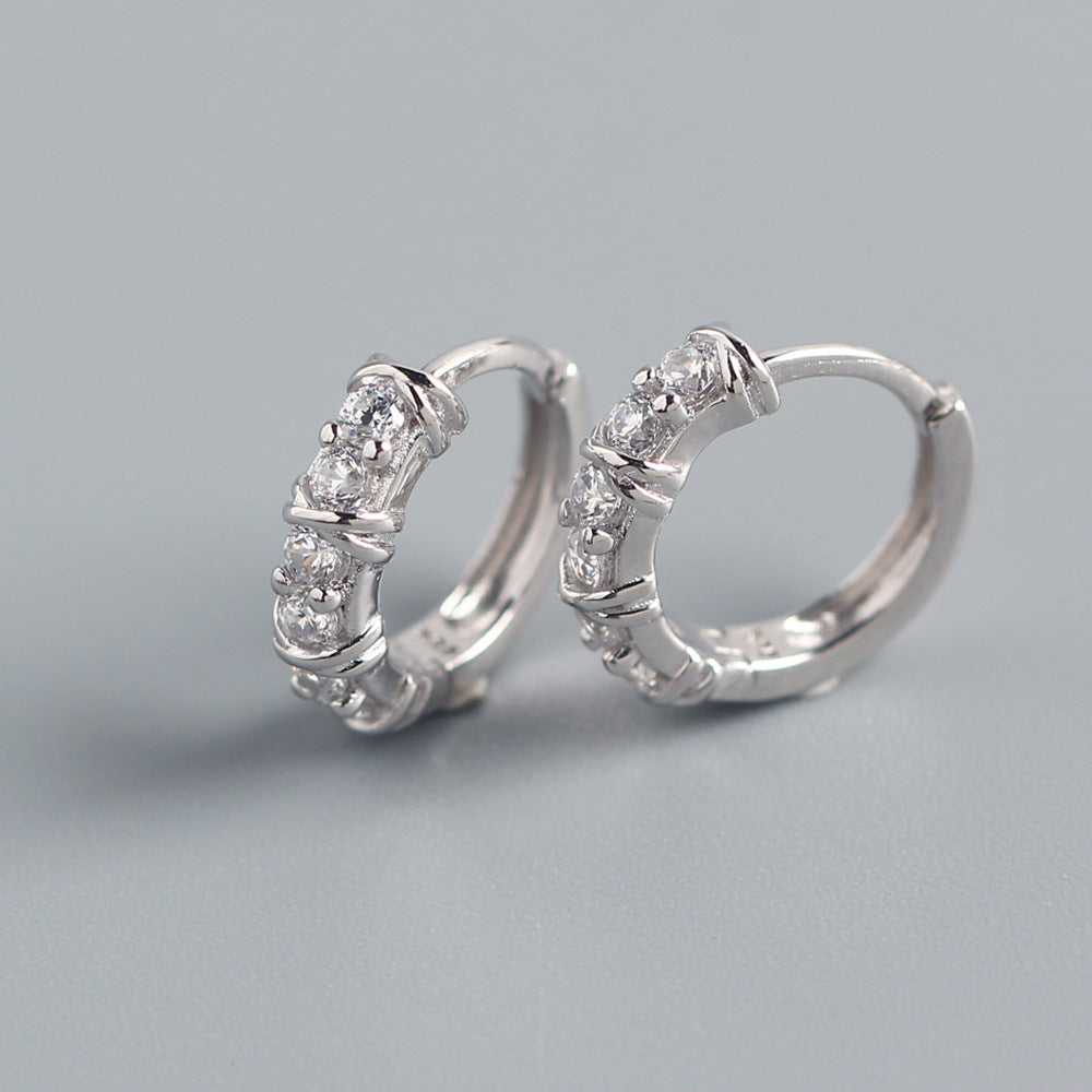 Elegant 925 Sterling Silver Geometric Round Inlaid Rhinestone Knot Stud Earrings for Women