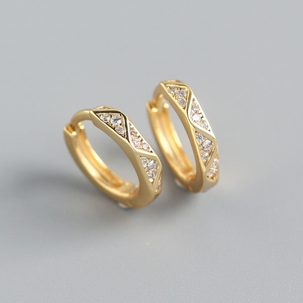Orecchini a Cerchio Minimalisti Eleganti in Argento Sterling 925 con Inlay di Strass Geometrici a Triangolo