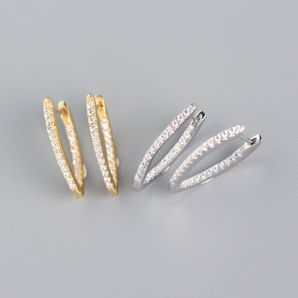 Geometric Sterling Silver Inlay Rhinestone Earrings for Women, S925 Pure Silver Drop Earrings, YHE0196