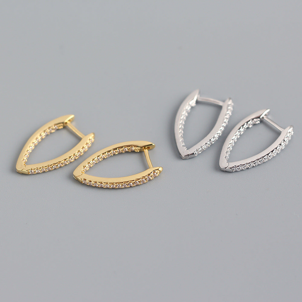 Geometric Sterling Silver Inlay Rhinestone Earrings for Women, S925 Pure Silver Drop Earrings, YHE0196