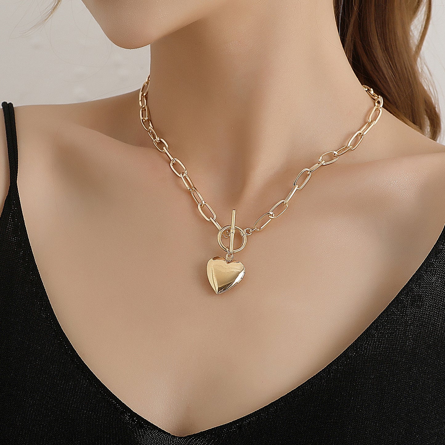 Minimalist Heart Pendant Necklace for Women, Alloy Snake Chain with Plating, Elegant Simple Style, Fashion Jewelry