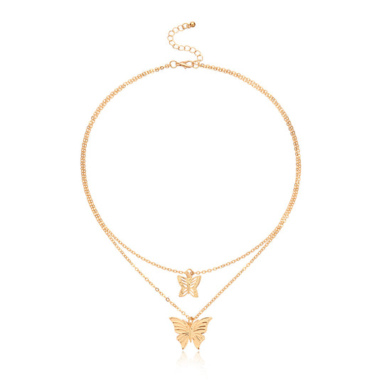 Women's Butterfly Pendant Necklace Alloy Vintage Fashionable Bohemian Style Cross Chain