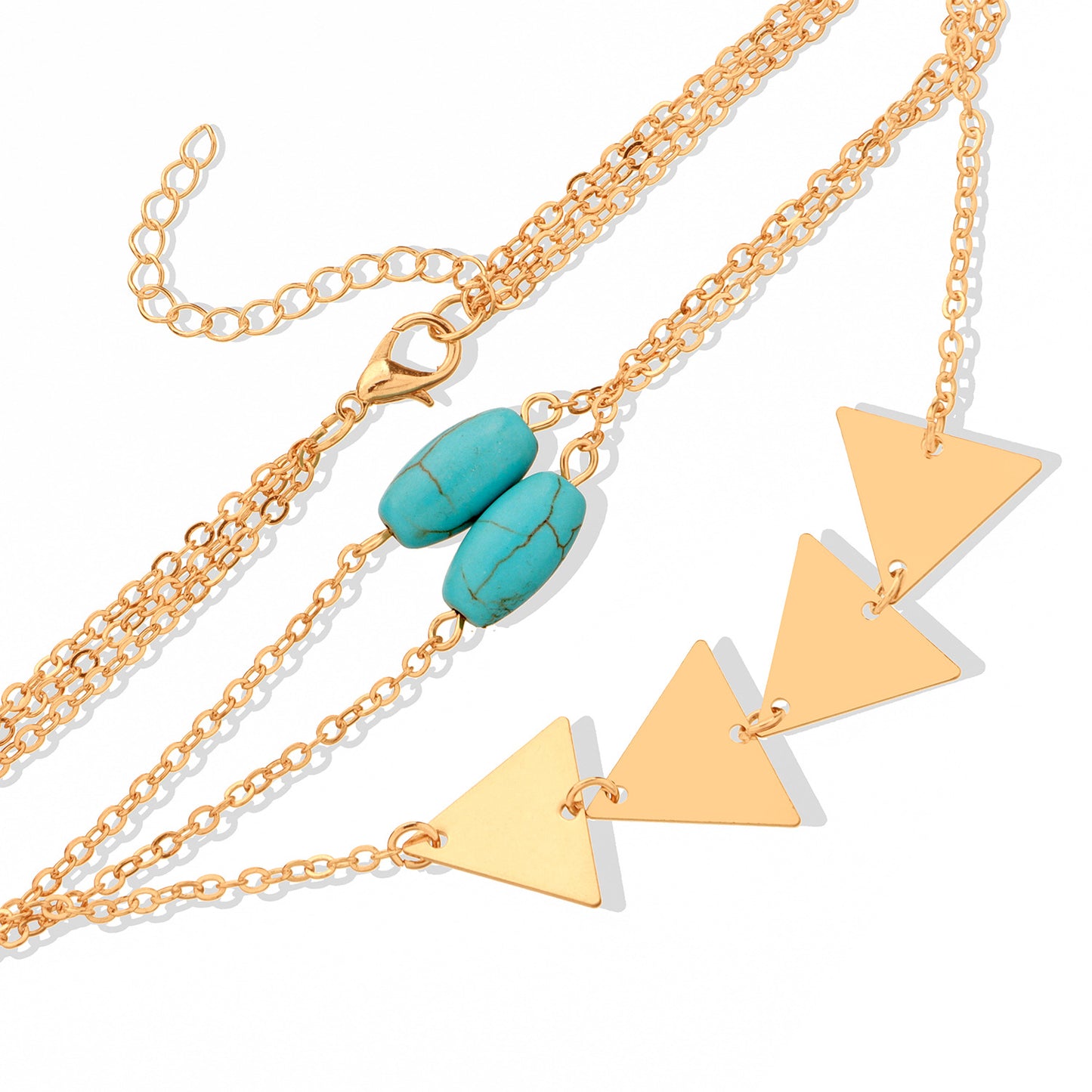 Brazalete esclava triangular turquesa vintage con flecos para mujer, de aleación, joya de mano, accesorio geométrico bohemio