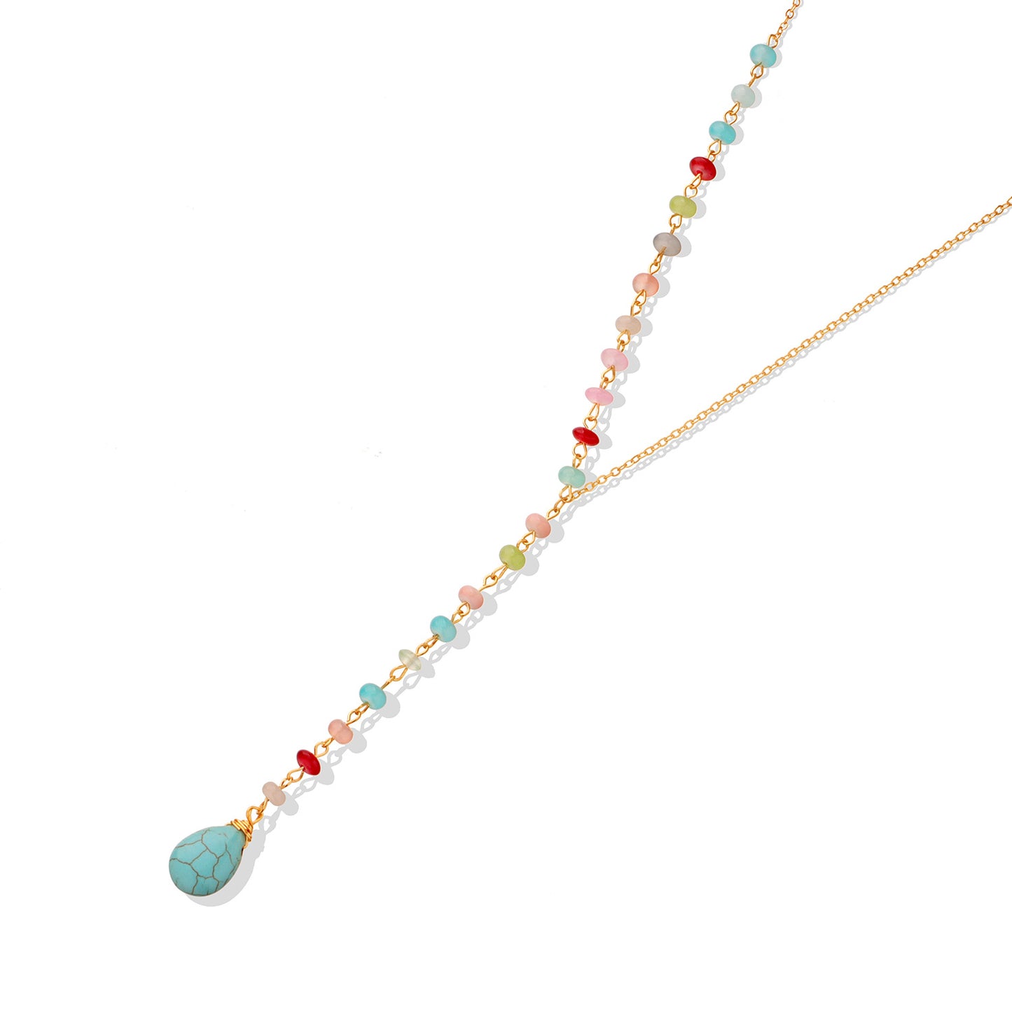 Geometric Turquoise Pendant Necklace for Women Alloy Wave Chain Plated Minimalist Fashion Necklace