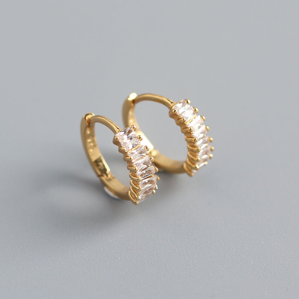 Pendientes de tuerca de plata esterlina 925 con incrustaciones geométricas de diamantes de imitación para hombres y mujeres unisex