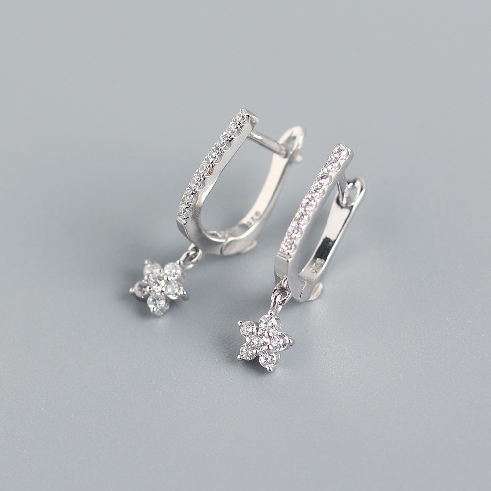 Orecchini da donna di lusso minimalisti in argento sterling 925 con intarsio di strass a forma di stella a U