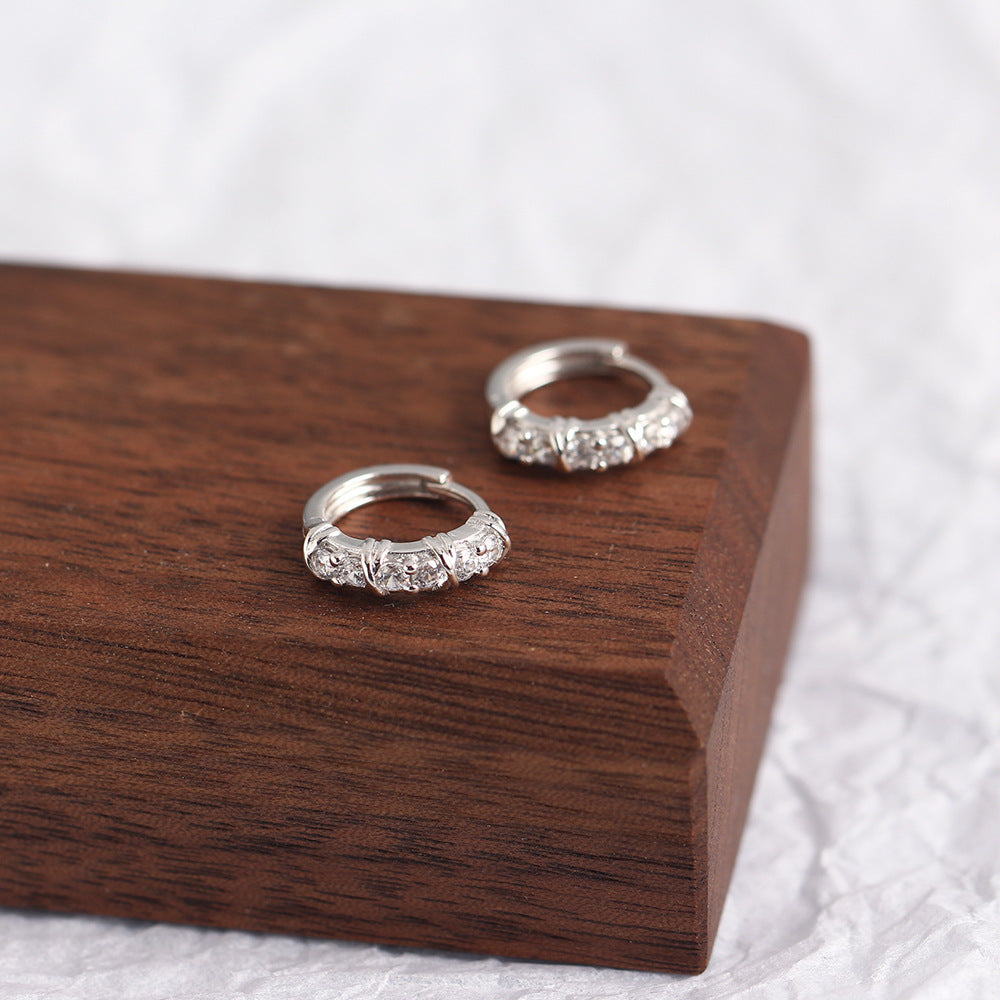 Elegant 925 Sterling Silver Geometric Round Inlaid Rhinestone Knot Stud Earrings for Women