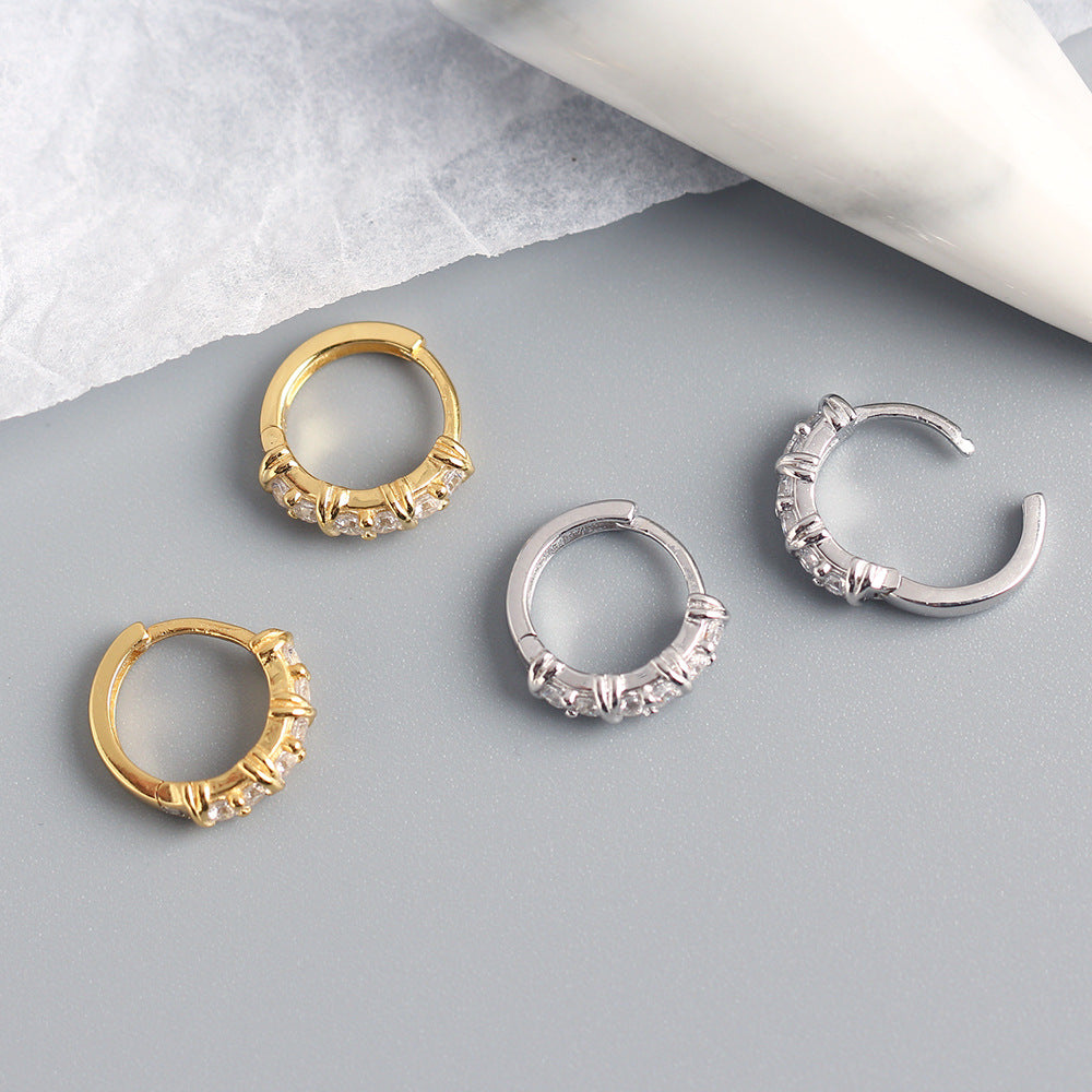 Elegant 925 Sterling Silver Geometric Round Inlaid Rhinestone Knot Stud Earrings for Women