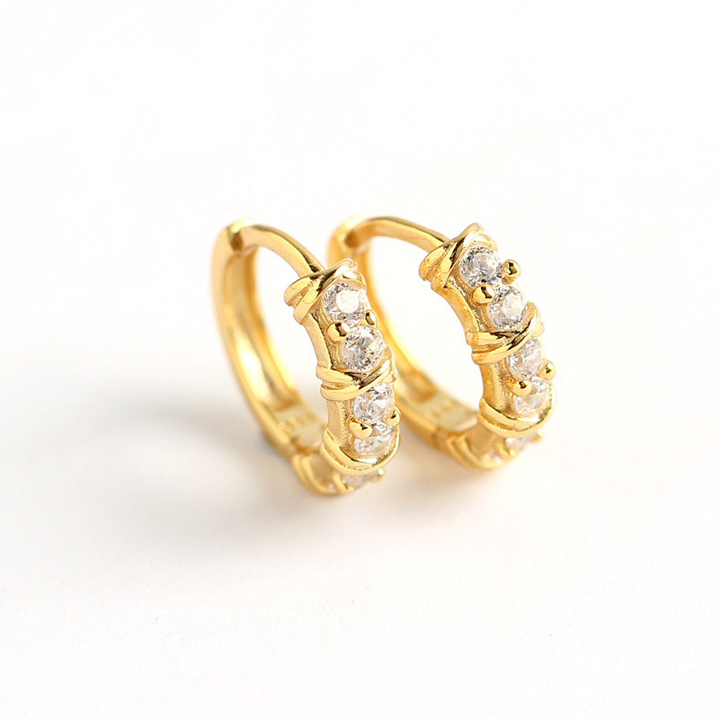 Elegant 925 Sterling Silver Geometric Round Inlaid Rhinestone Knot Stud Earrings for Women