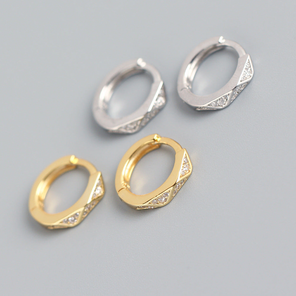 Orecchini a Cerchio Minimalisti Eleganti in Argento Sterling 925 con Inlay di Strass Geometrici a Triangolo