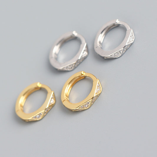 Orecchini a Cerchio Minimalisti Eleganti in Argento Sterling 925 con Inlay di Strass Geometrici a Triangolo
