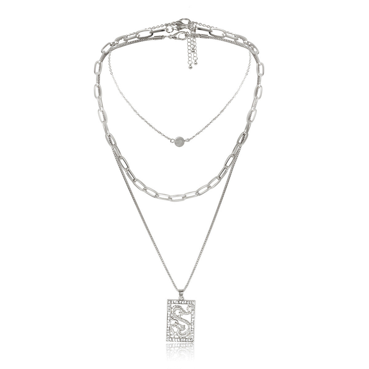 Punk Rhinestone Inlaid Cross Pendant Alloy Snake Chain Necklace for Women