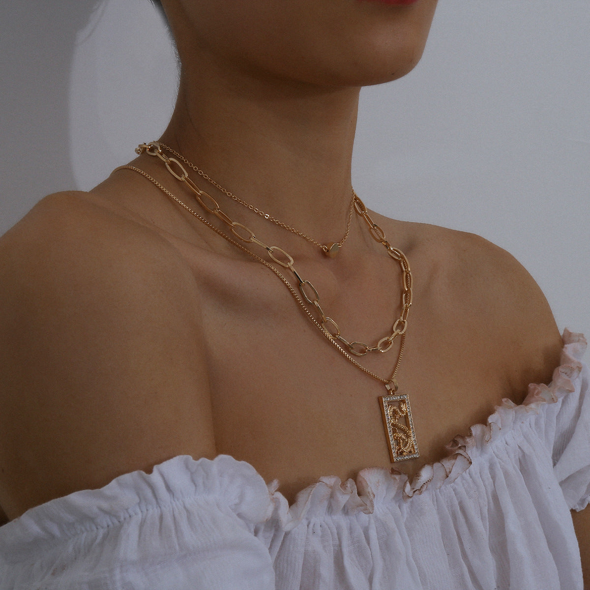 Punk Rhinestone Inlaid Cross Pendant Alloy Snake Chain Necklace for Women