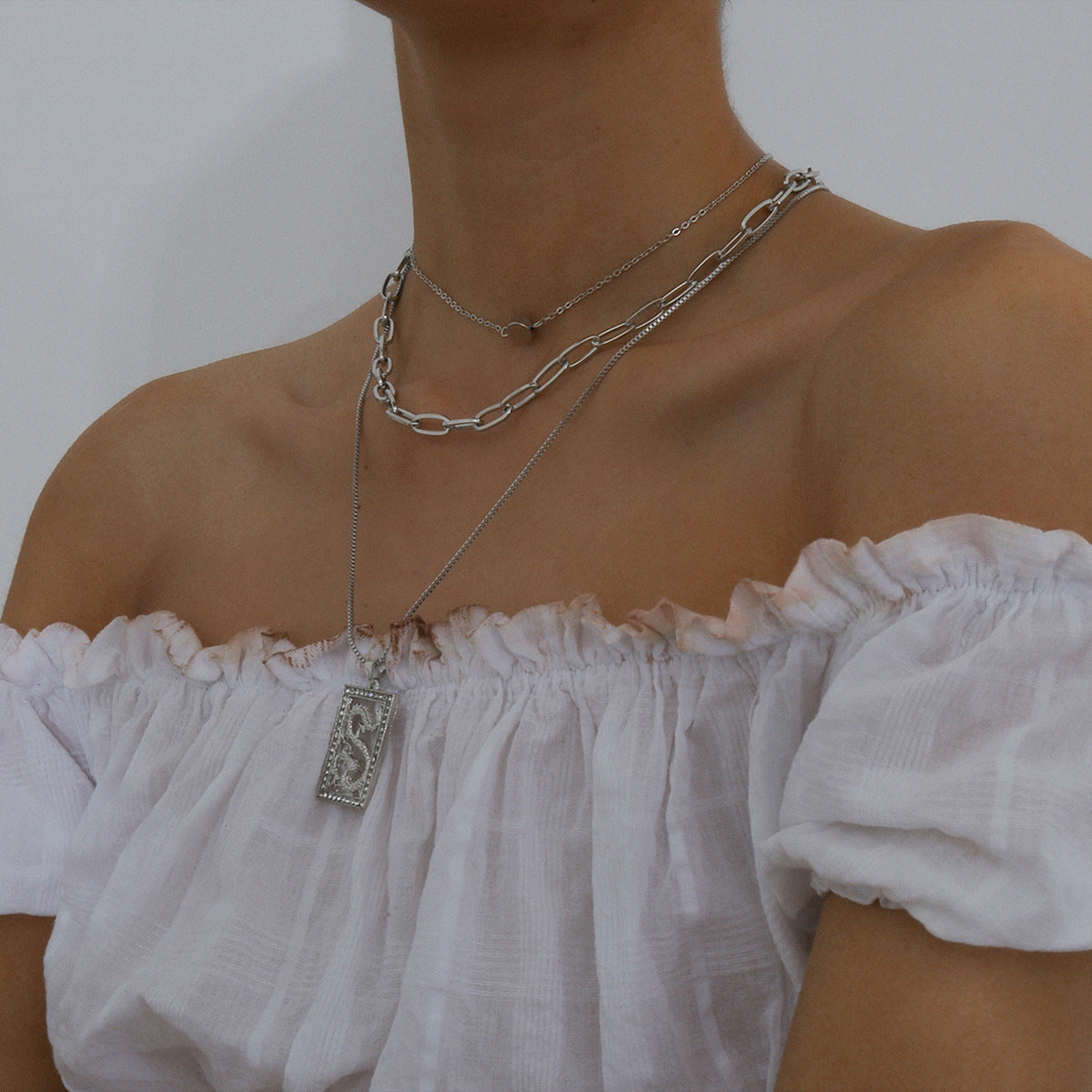 Punk Rhinestone Inlaid Cross Pendant Alloy Snake Chain Necklace for Women