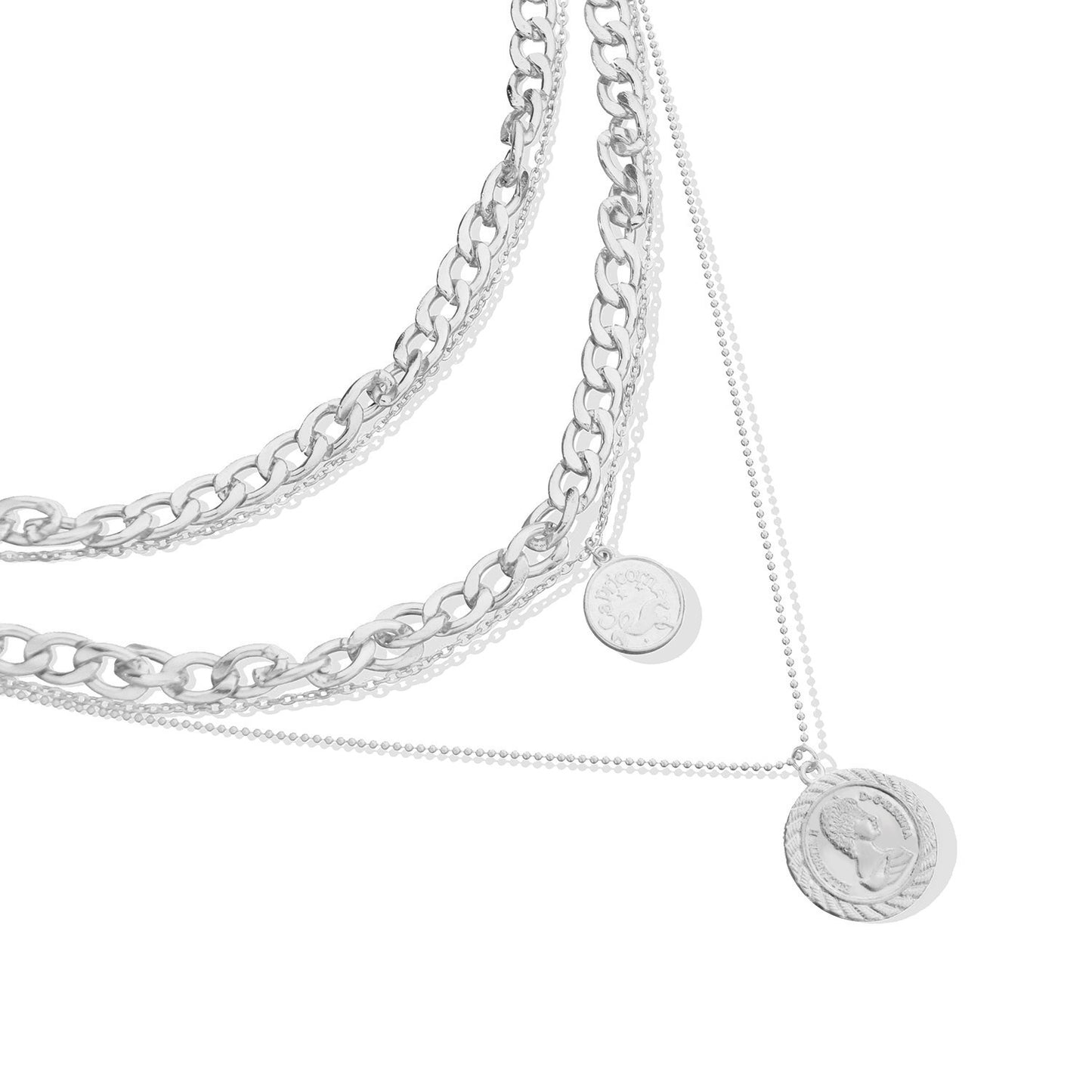Women's Geometric Alloy Multi-Layer Pendant Necklace, Plated Cross Chain Fashion Jewelry, Stylish Handmade Accessory
