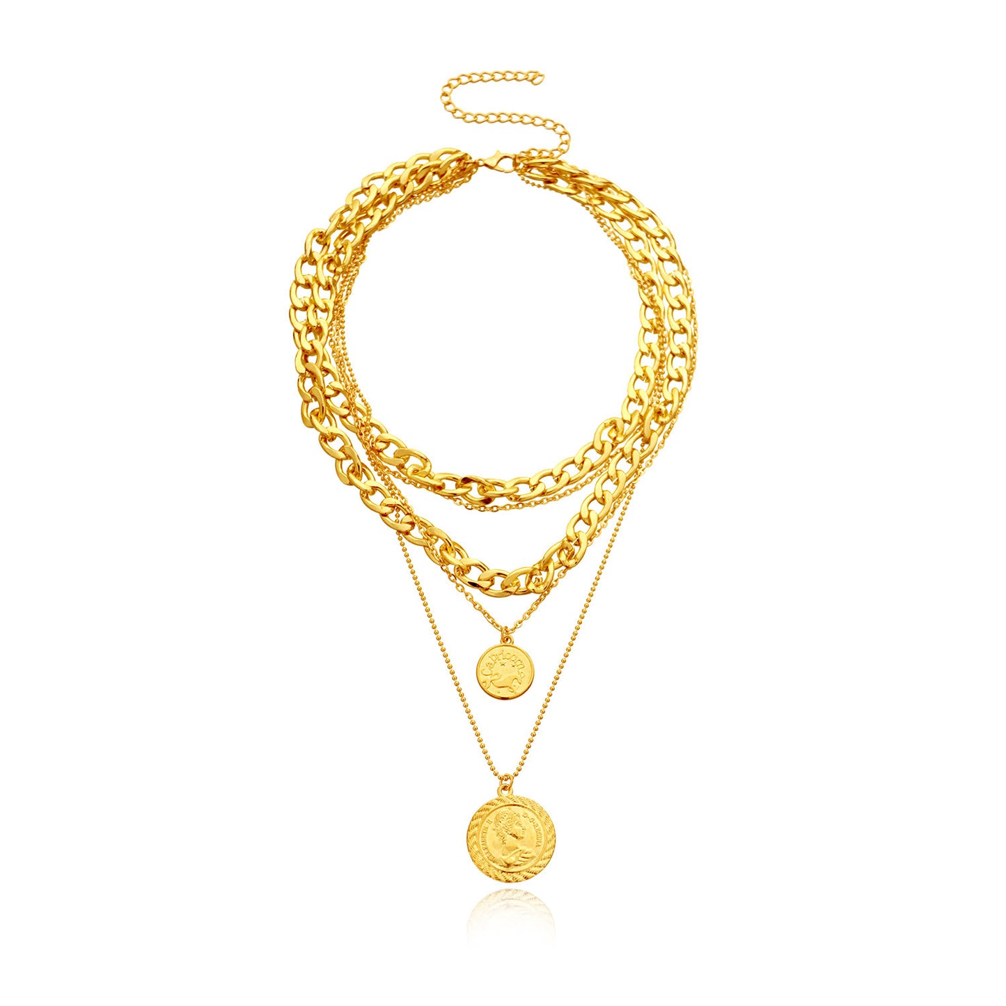 Women's Geometric Alloy Multi-Layer Pendant Necklace, Plated Cross Chain Fashion Jewelry, Stylish Handmade Accessory