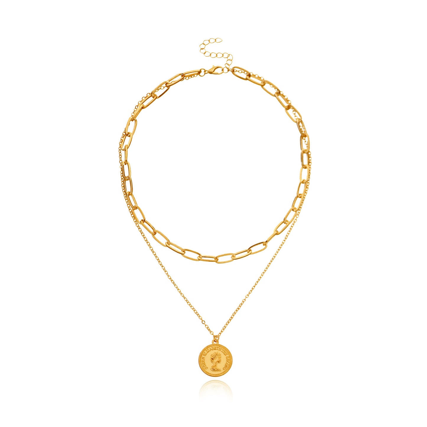 Punk Streetwear Geometric Cross Chain Necklace for Women, Double Layer Alloy Pendant Jewelry, Plated Finish