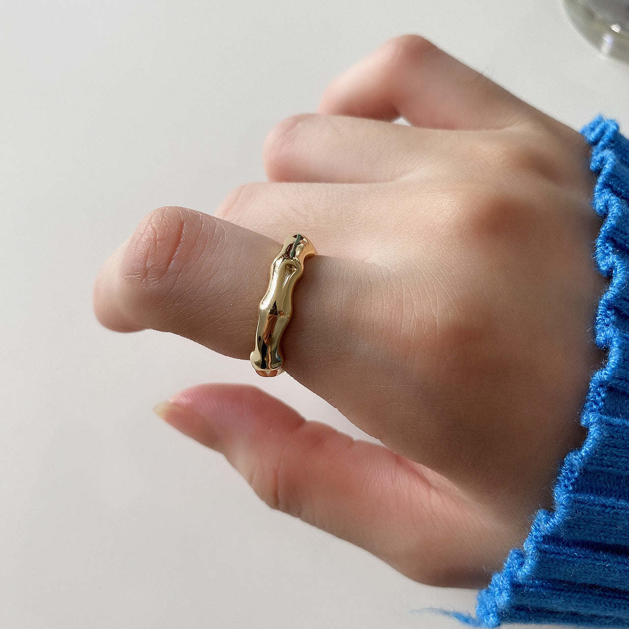 Anillo de plata de ley 925 de estilo francés con diseño de bambú, anillo minimalista con forma de corazón para mujer, joyería de moda Ins de tendencia