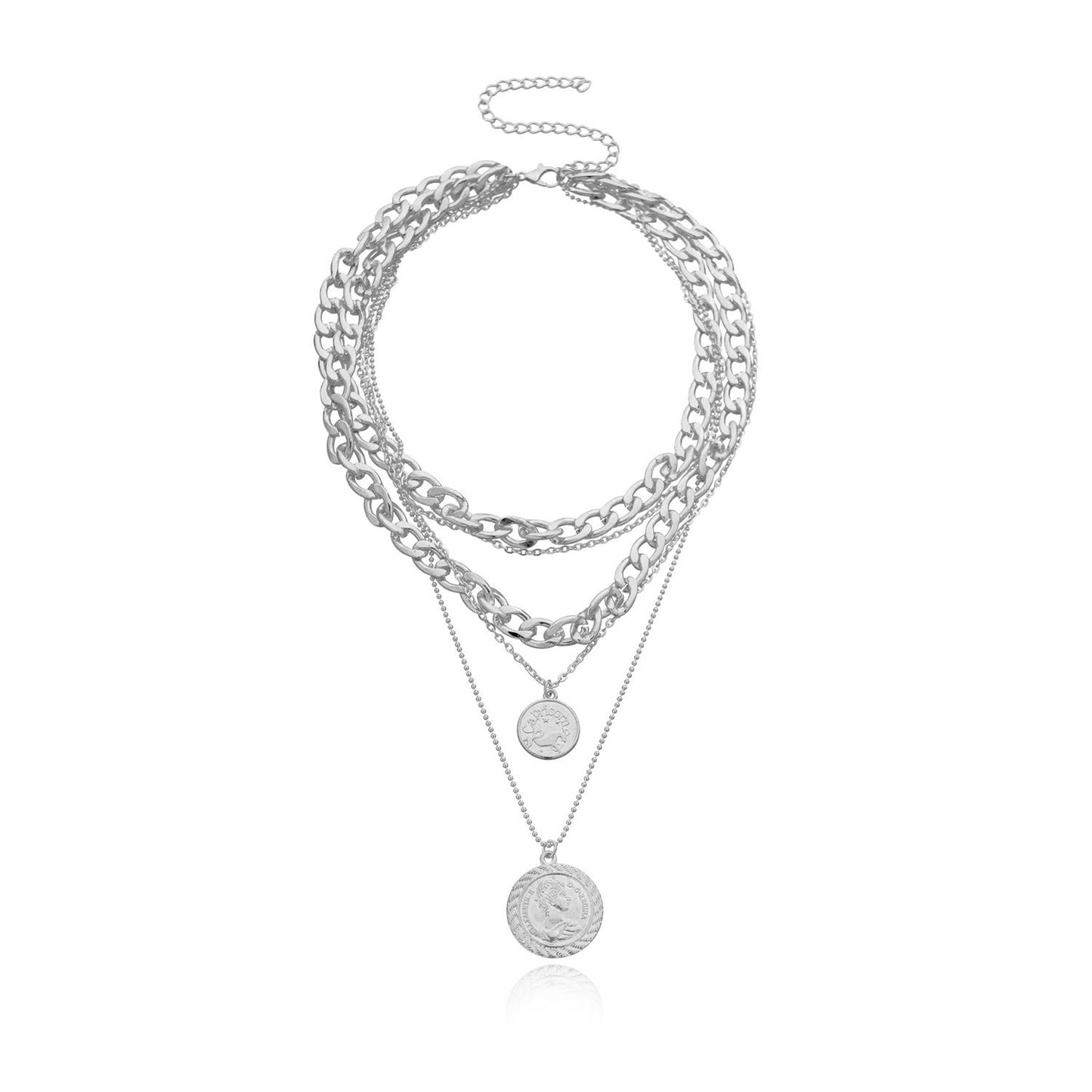 Women's Geometric Alloy Multi-Layer Pendant Necklace, Plated Cross Chain Fashion Jewelry, Stylish Handmade Accessory