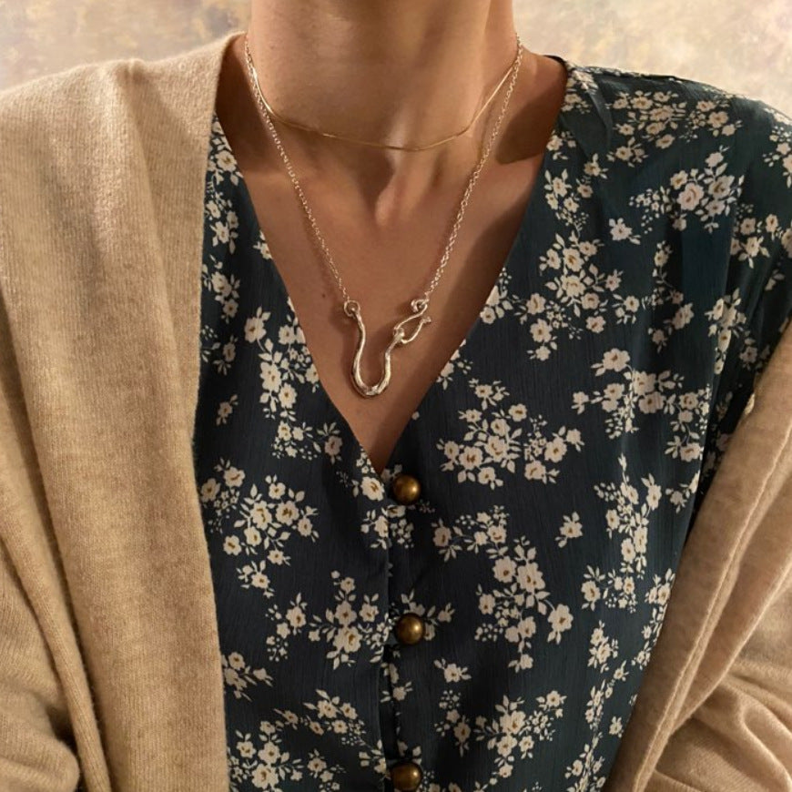 Minimalist Vintage 925 Sterling Silver Geometric Pearl Pendant Necklace