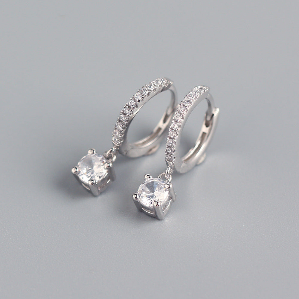 Luxury Elegant Geometric Square 925 Sterling Silver Inlaid Rhinestone Earrings for Women