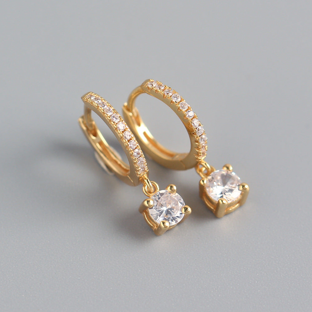 Luxury Elegant Geometric Square 925 Sterling Silver Inlaid Rhinestone Earrings for Women