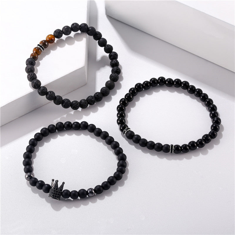 Vintage Punk Geometric Matte Brass Bracelet with Cubic Zirconia and Lava Stone for Men and Women