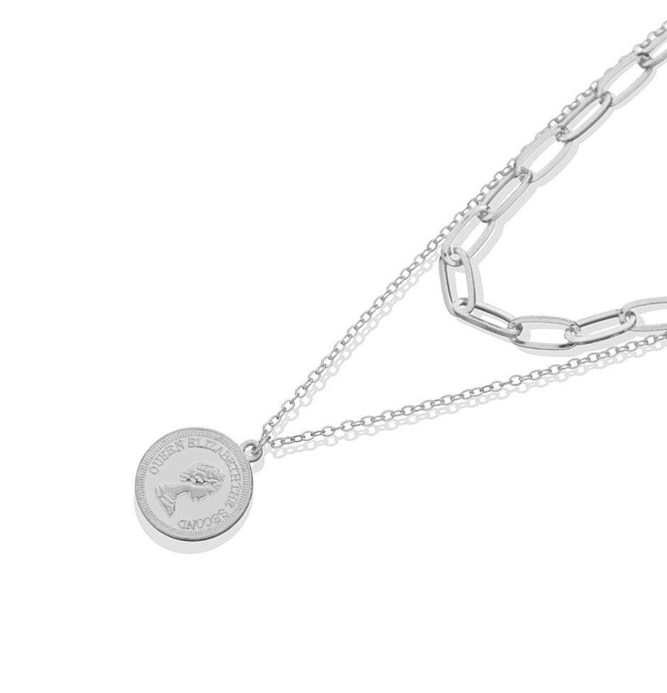 Punk Streetwear Geometric Cross Chain Necklace for Women, Double Layer Alloy Pendant Jewelry, Plated Finish