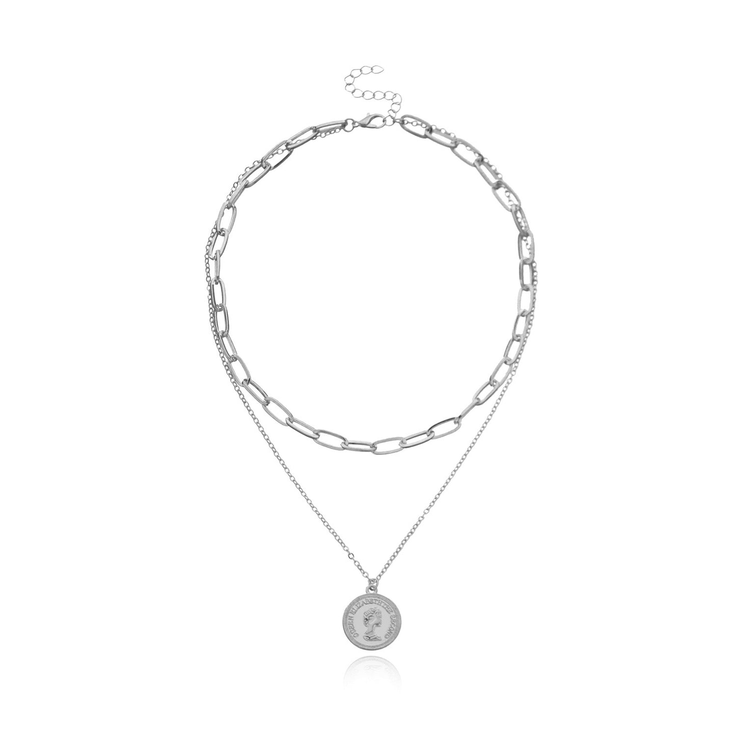 Punk Streetwear Geometric Cross Chain Necklace for Women, Double Layer Alloy Pendant Jewelry, Plated Finish