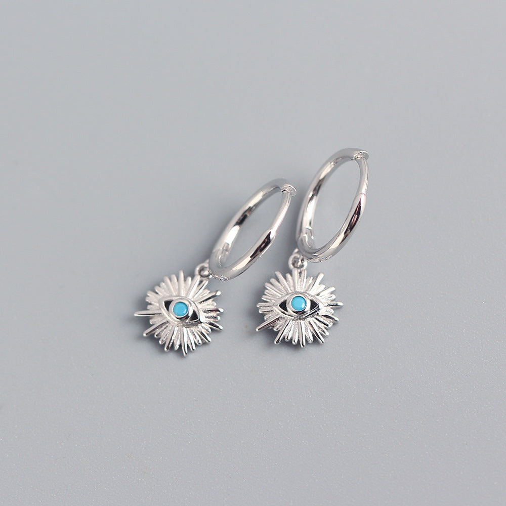 Pendientes de aro bohemios de plata de ley 925 con ojo turco
