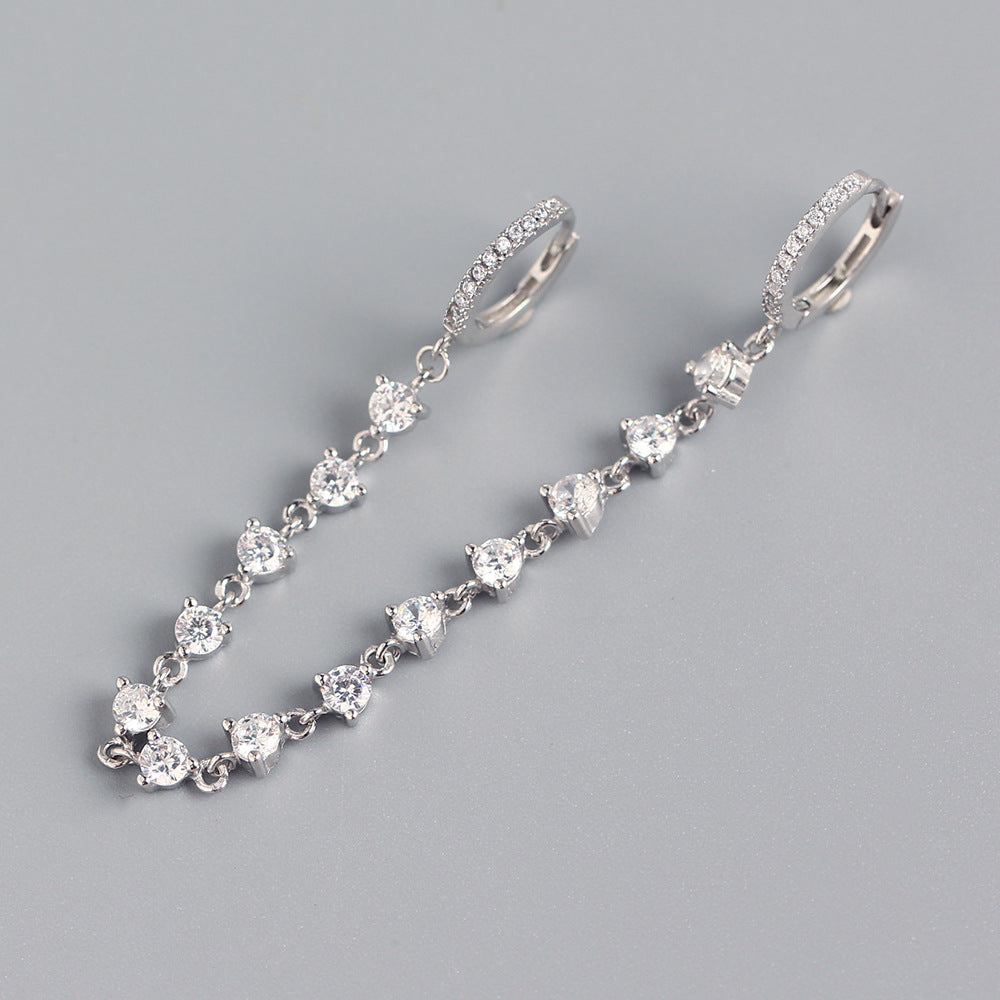 Luxury Elegant 925 Sterling Silver Geometric Diamond Tassel Earrings