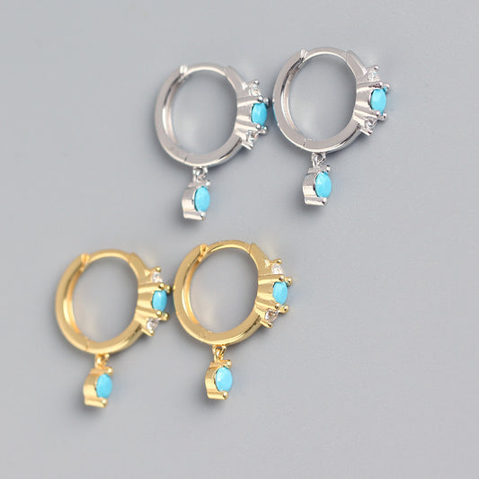 Orecchini a cerchio da donna in turchese geometrico rotondo con zirconi cubici in argento sterling 925 bohémien