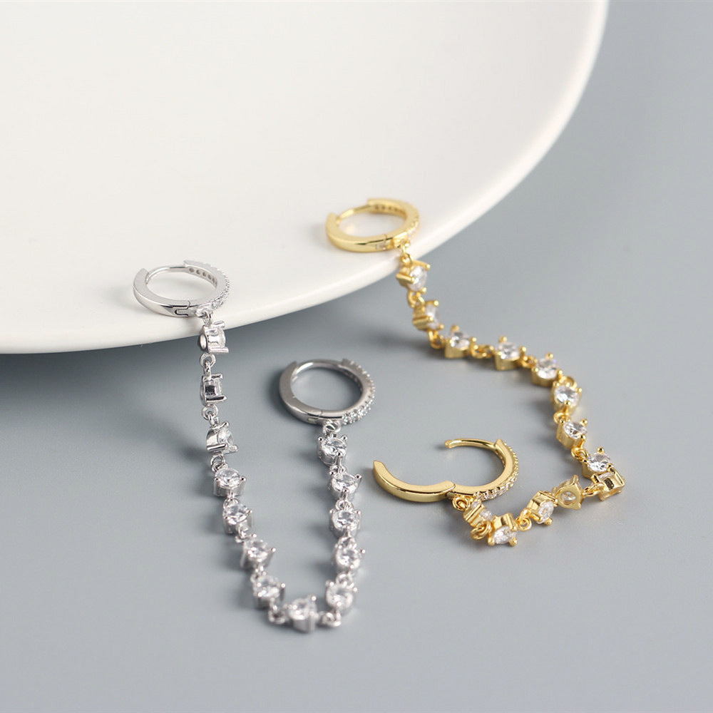 Luxury Elegant 925 Sterling Silver Geometric Diamond Tassel Earrings
