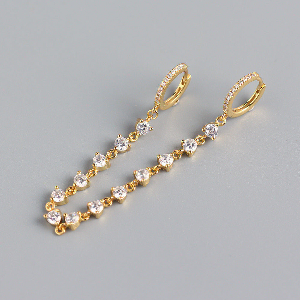 Luxury Elegant 925 Sterling Silver Geometric Diamond Tassel Earrings