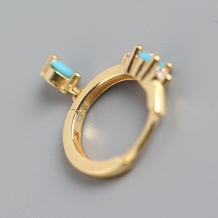 Bohemian 925 Sterling Silver Geometric Round Turquoise Cubic Zirconia Hoop Earrings for Women