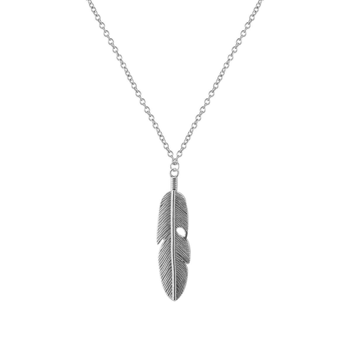 Bohemian Vintage Leaf Pendant Necklace with Cross Chain