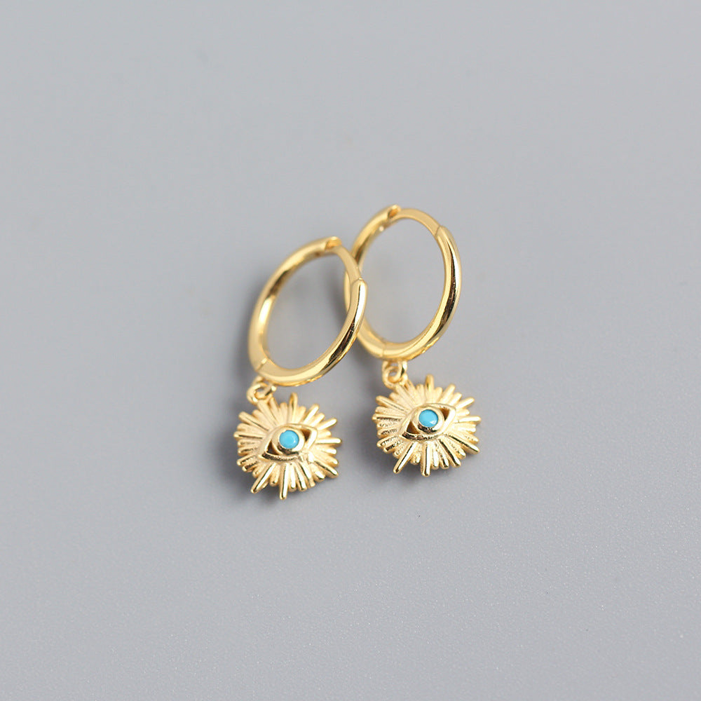 Pendientes de aro bohemios de plata de ley 925 con ojo turco
