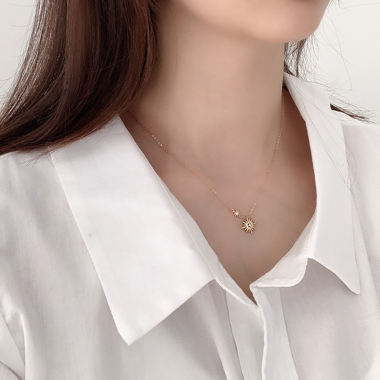 Minimalist 925 Sterling Silver Star Geometric Necklace with Cubic Zirconia Box Chain
