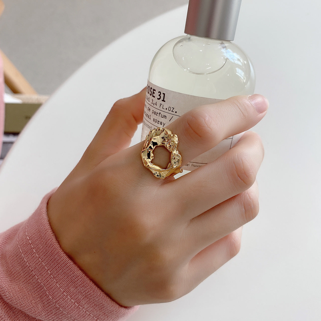 French Style Unique Irregular Textured 925 Sterling Silver Geometric Ring Open Ring for Women
