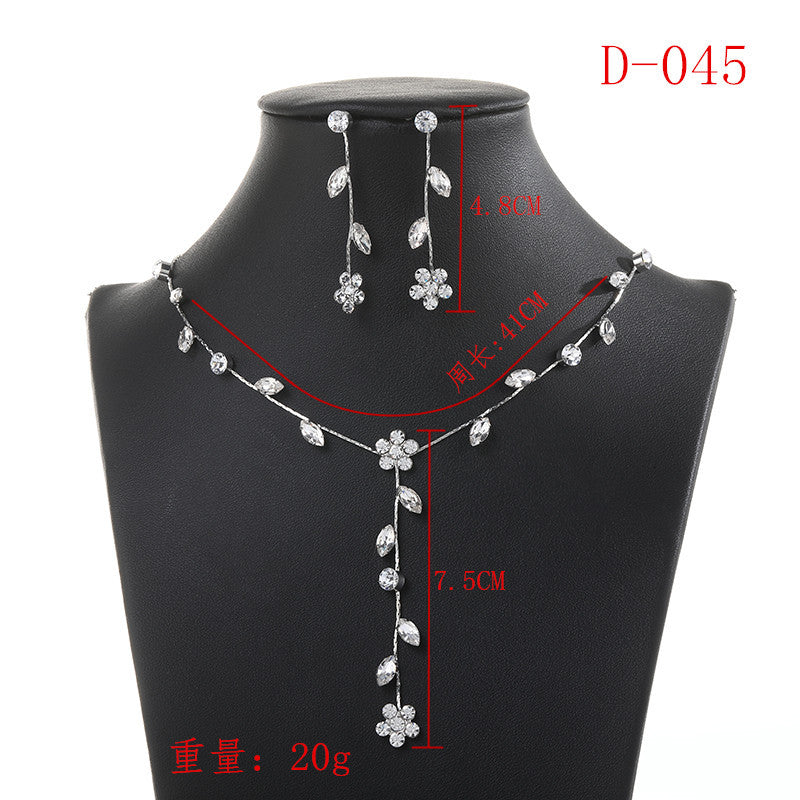 Floral Fresh and Sweet Style Waterdrop Pendant Necklace with Rhinestone Inlay and Plated Copper Chain, Matching Earrings Set for Women