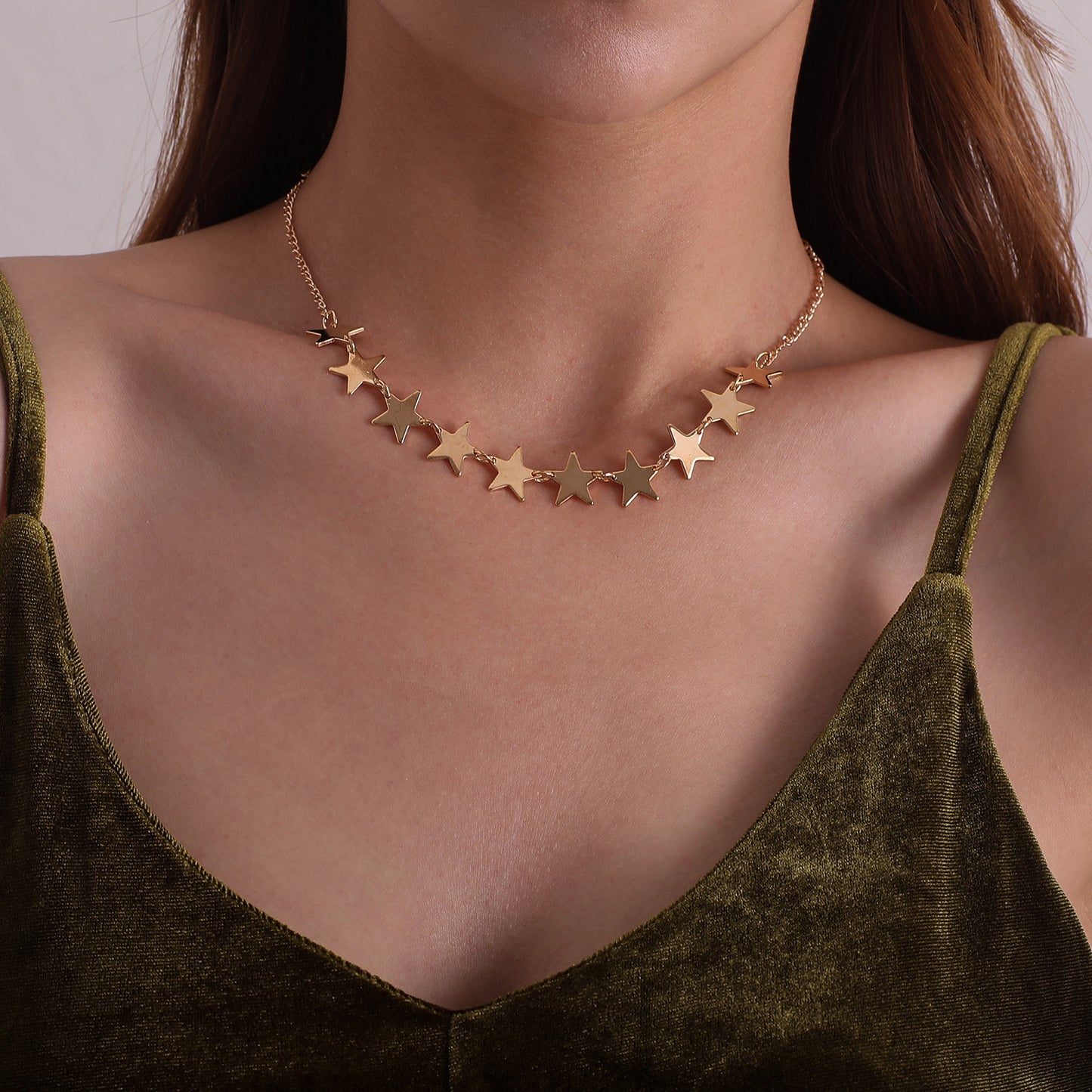 Women's Alloy Star Pendant Necklace, Box Chain Style, Fashion Minimalist Jewelry, Vintage Design