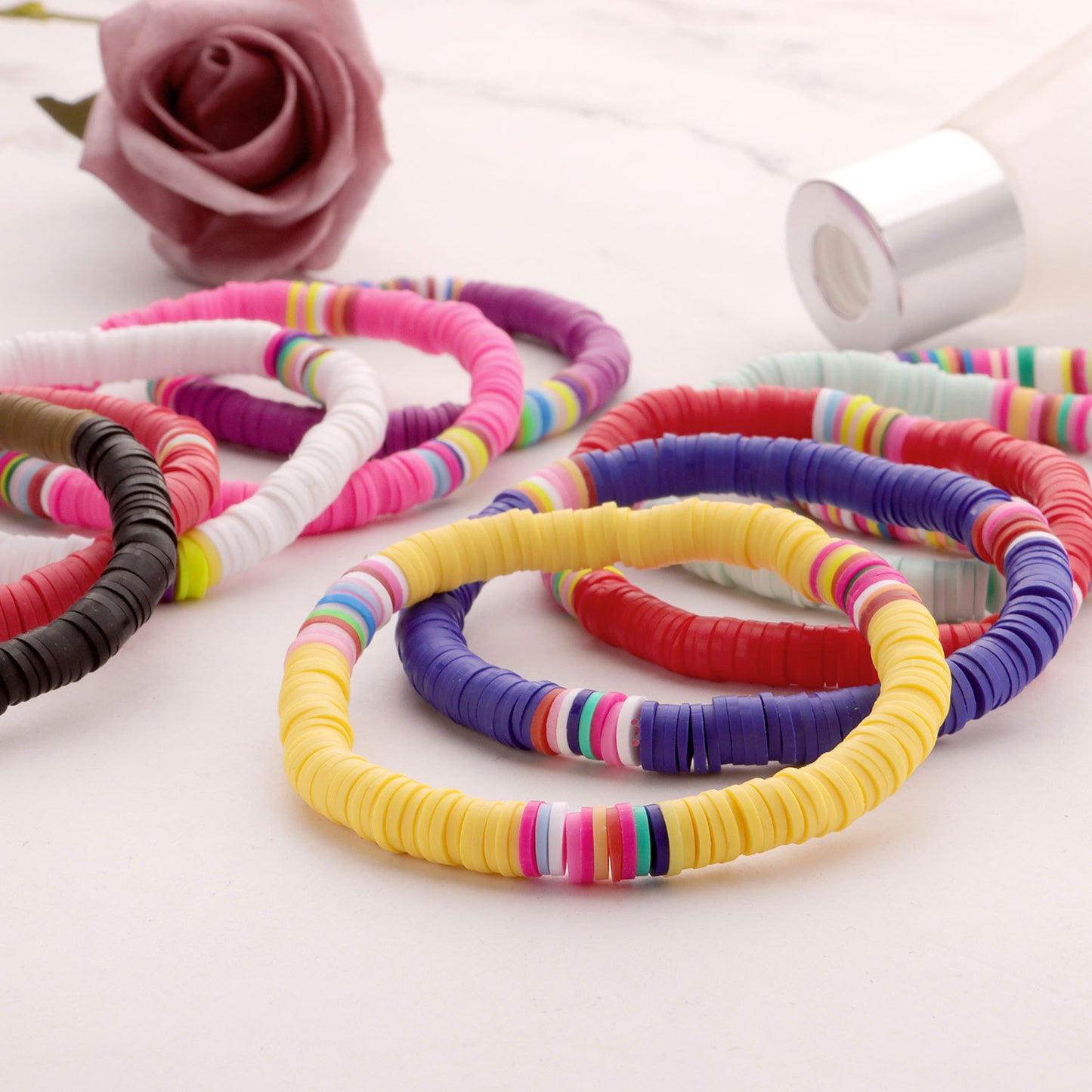 Colorful Clay 6mm Beach Bracelet for Women Bohemian Style Elastic Rope Beaded Jewelry Travel Souvenir Gift