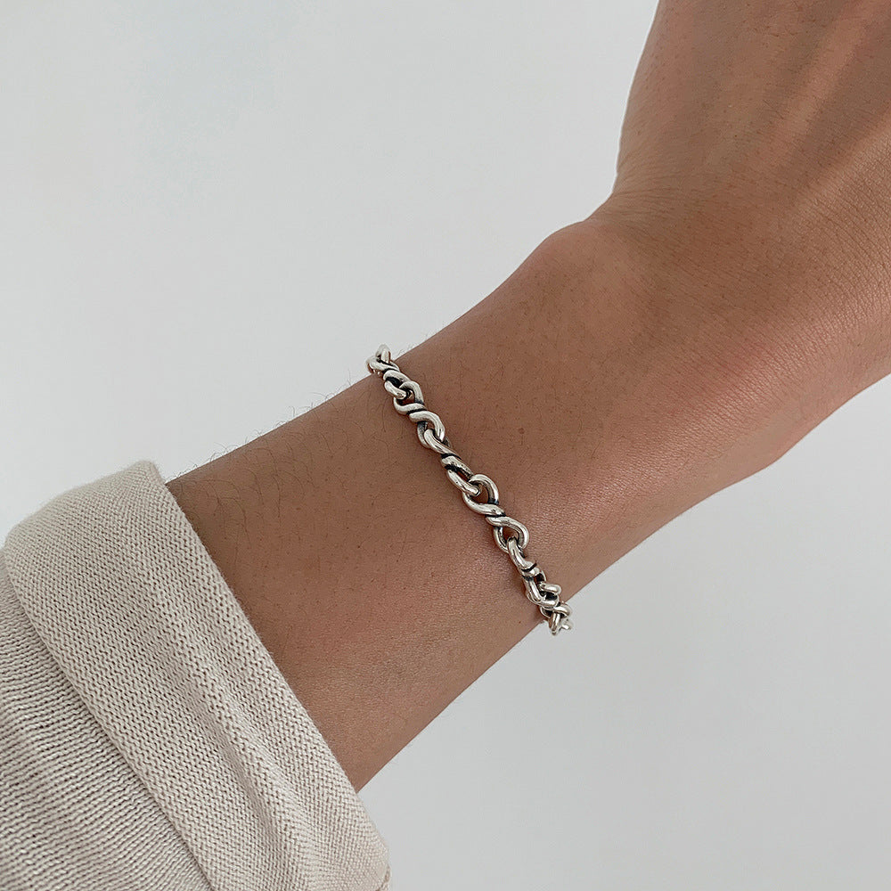 Vintage 925 Sterling Silver Star Plated Hand-Twisted Rope Bracelet for Women