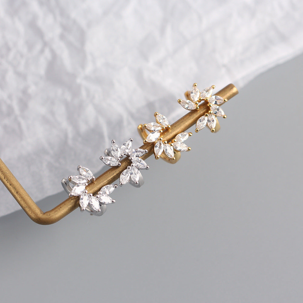 Luxury 925 Sterling Silver Floral Marquise Cubic Zirconia Inlay Earrings for Women
