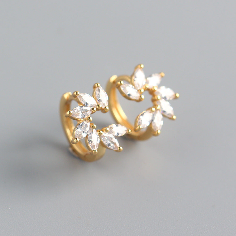 Luxury 925 Sterling Silver Floral Marquise Cubic Zirconia Inlay Earrings for Women