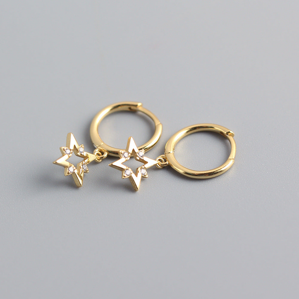 Orecchini in argento sterling 925 a stella intarsiati con diamanti, dolci, da donna