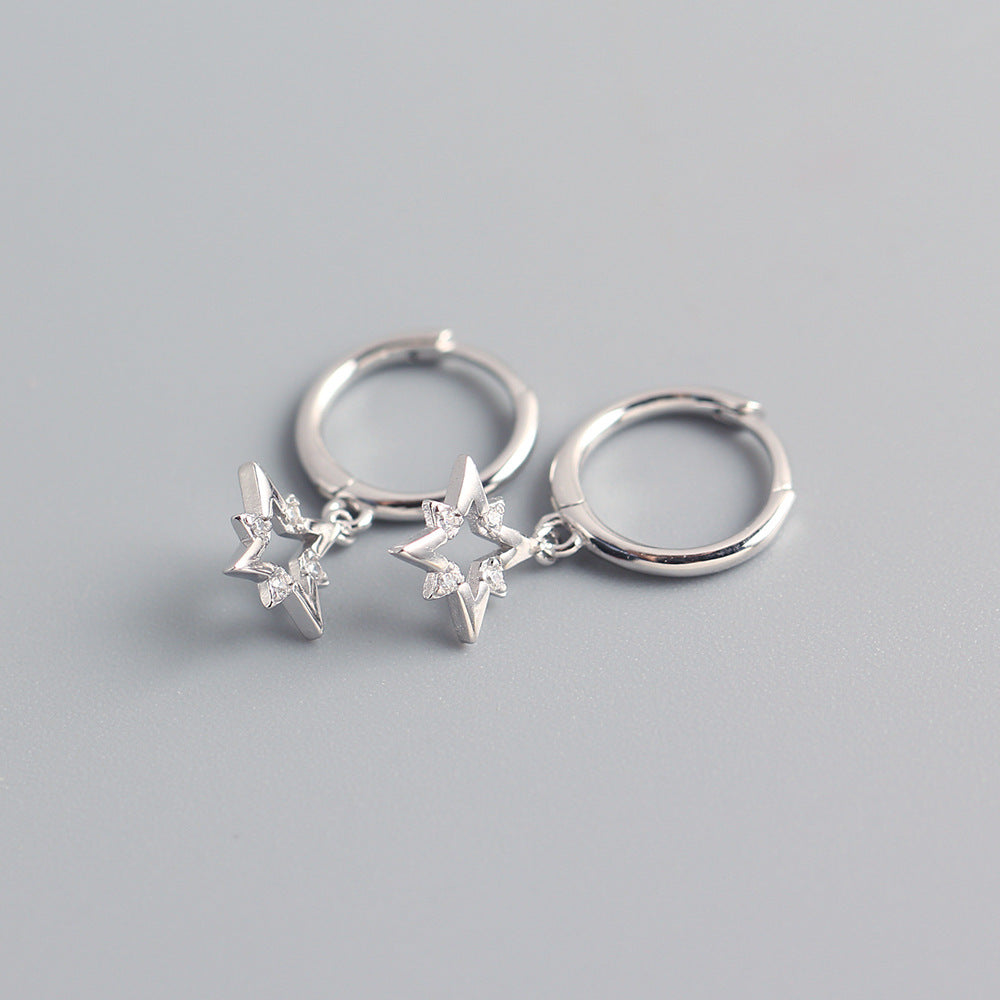 Orecchini in argento sterling 925 a stella intarsiati con diamanti, dolci, da donna