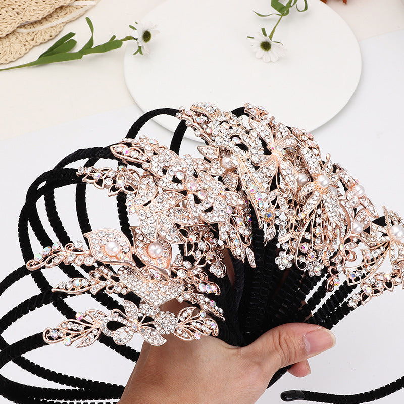 Fascia per capelli in lega a forma di farfalla con intarsi di strass, design a corona per ragazze, accessorio elegante per feste e matrimoni